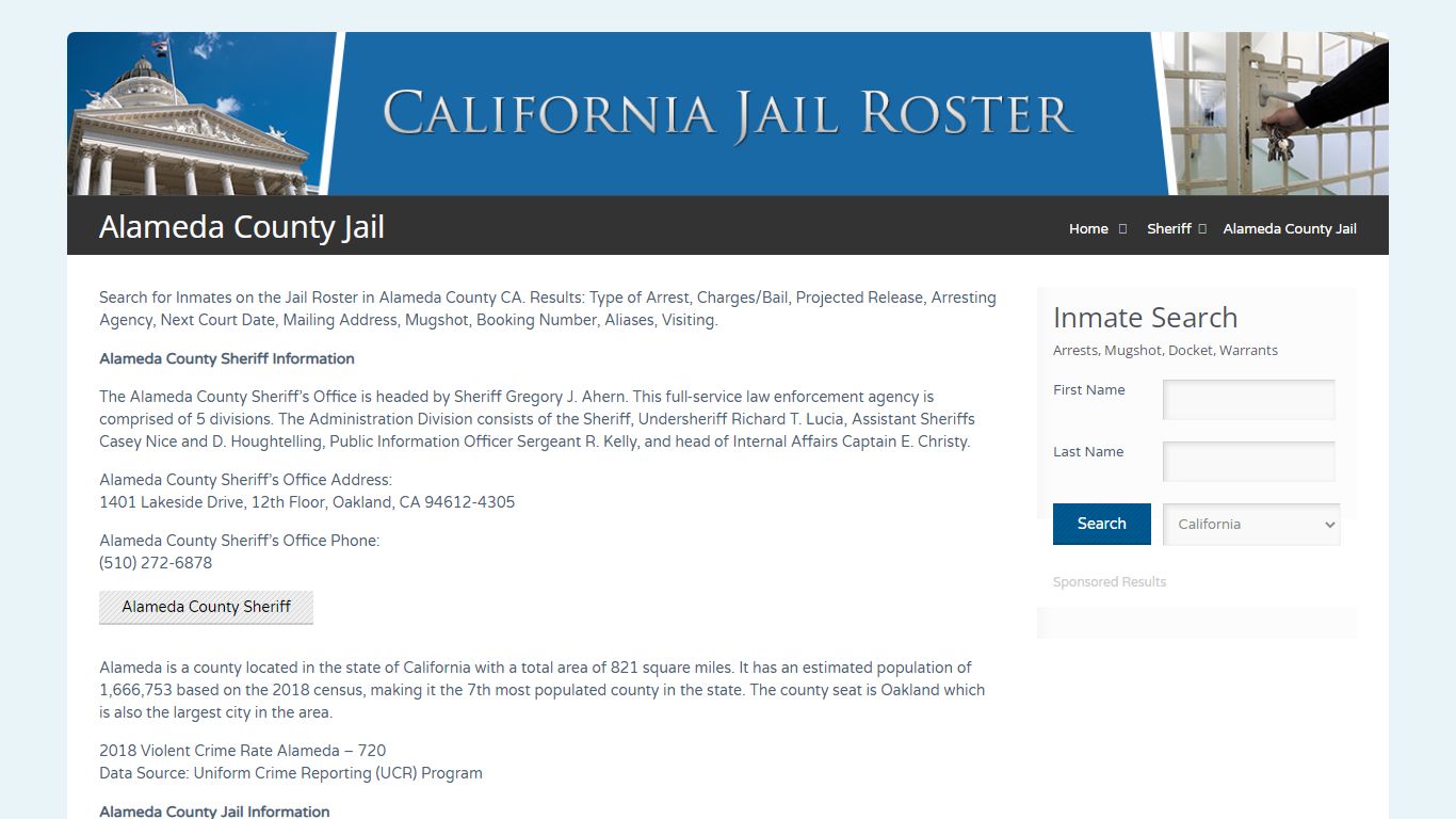 Alameda County Jail | Jail Roster Search